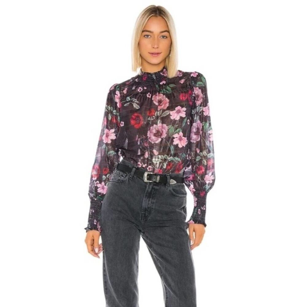NWT‎ Tularosa Adley Smocked Long Sleeve Top Midnight Floral Size Small
